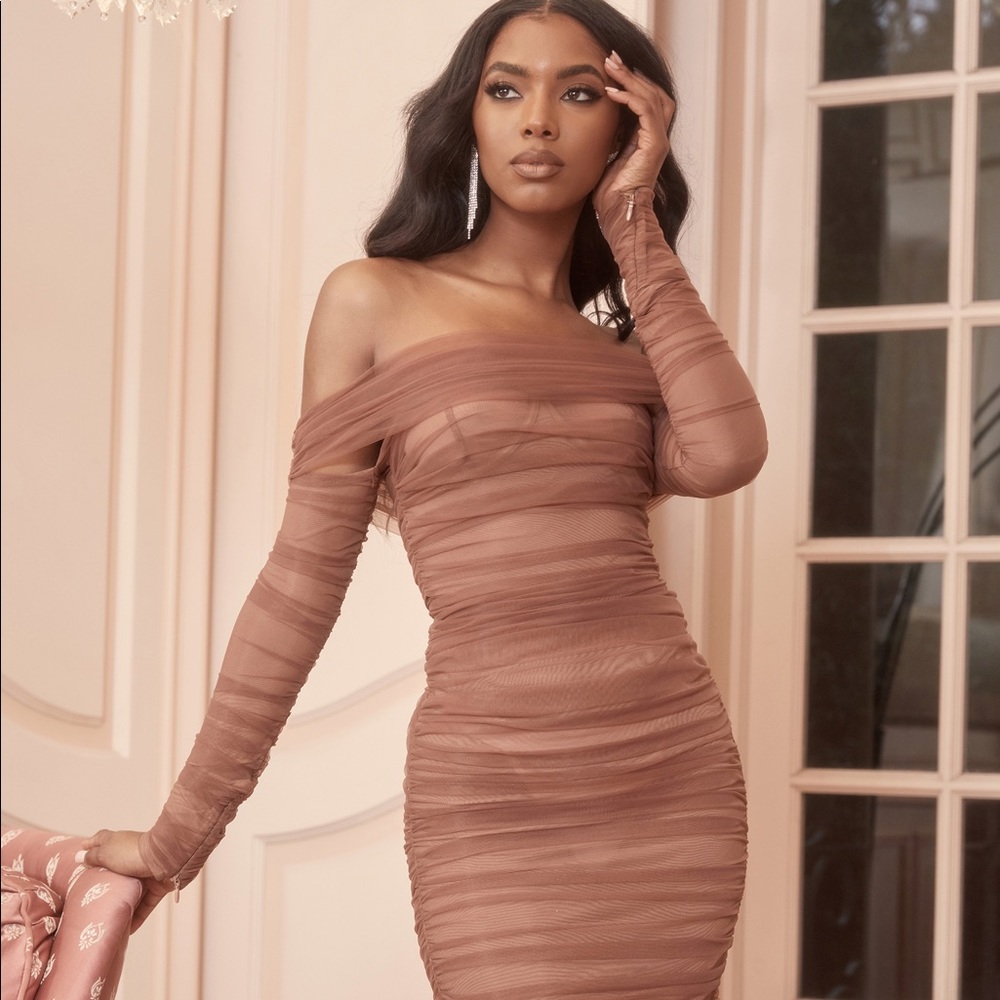 House of CB Anáis Brown Mesh Dress size S